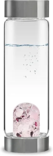 Vista 11 de VitaJuwel ViA AMERICAN DREAM Botella de agua de cristal con oro de 24k · Jaspe rojo · Ópalo blanco · Lapislázuli azul · Cuarzo transparente