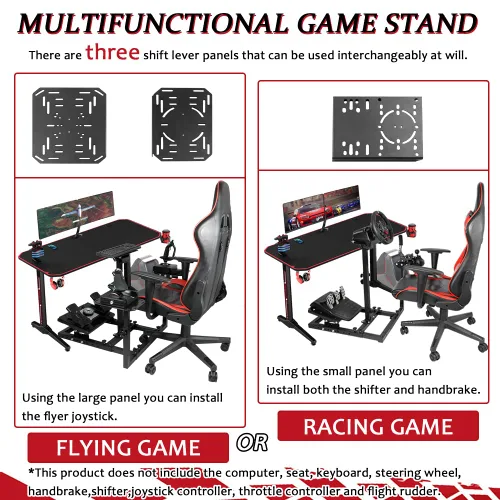 Vista 4 de Supllueer Flight Game Mount & Racing Wheel Stand with Three Multiple Shift Lever Panels fit Logitech Thrustmaster Saitek Honeycomb, Steering Wheel