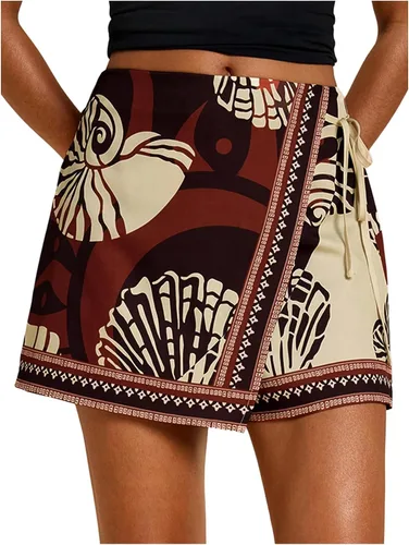 Vista 26 de SweatyRocks Mini faldas bohemias para mujer, pantalones cortos florales con Negro