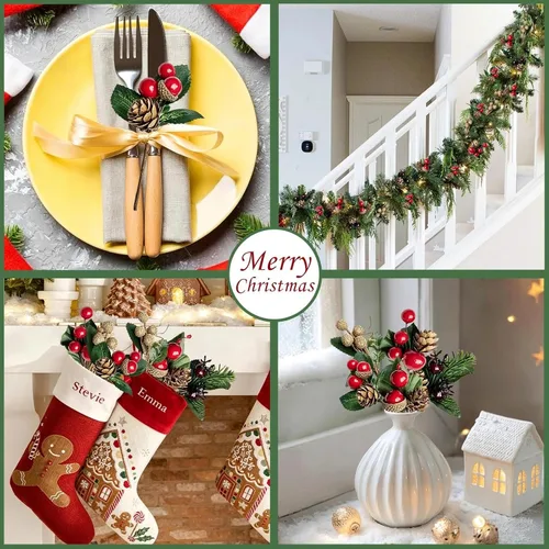 Vista 7 de 20 PCS Christmas Artificial Berry Picks Decor for Crafts Gift Wrapping