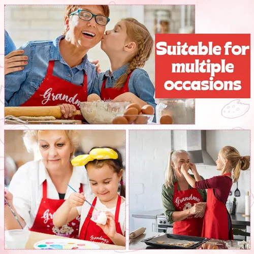 Vista 4 de Juego de 2 delantales a juego para adultos y niños, delantales divertidos para mamá y yo, delantal de cocina ajustable con 2 bolsillos