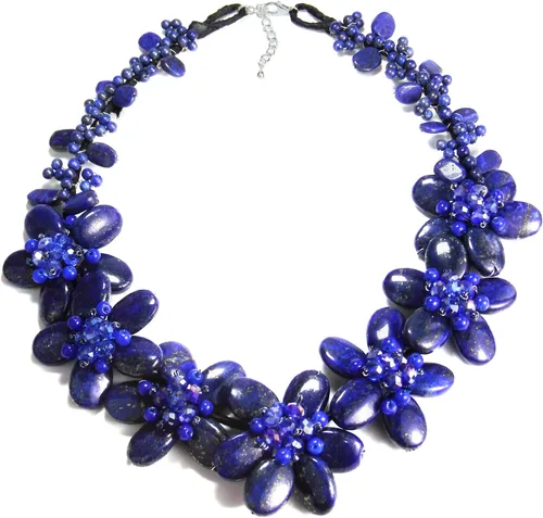 Vista 2 de AeraVida Eternal Garden - Collar floral de lapislázuli azul simulado, Cristal, Calcedonia azul