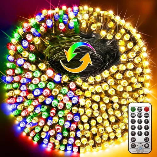 Vista 11 de KNONEW 720 luces LED de Navidad de 337 pies para exteriores, luces de cadena de alambre transparente que cambian de color con 11 modos