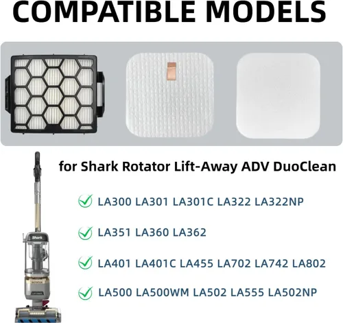 Vista 2 de LA300, LA401, LA455 Filtro de repuesto para Shark LA502, LA500, LA301, LA555, Rotator Navigator Lift-Away ADV DuoClean PowerFins verticales, filtros
