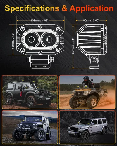 Vista 7 de Luz de cápsula de 4 pulgadas, luz cuadrada todoterreno con 12,000 lm súper brillante 5055 LED, luz antiniebla para conducción todoterreno para Jeep