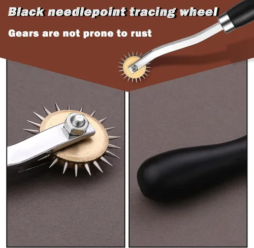Vista 3 de Nitlak - 2 espaciadores de marcado de puntada, rueda de rastreo, rueda de salto para coser Tracing Wheel with Wooden Handle Stainless Steel Pounce