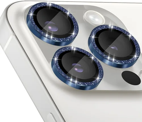 Vista 20 de Protector de lente de cámara para iPhone 15 Pro/15 Pro Max, protector de lente de anillo de cámara de vidrio templado individual con bandeja