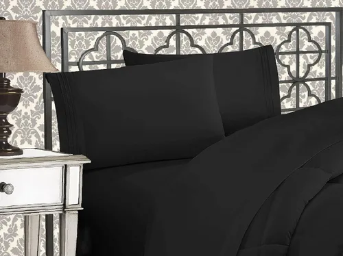 Vista 7 de Elegance Linen Sábanas de calidad egipcia sólidas de 4 piezas de la serie 1800 con bolsillos profundos de hasta 16 pulgadas, tamaño individual