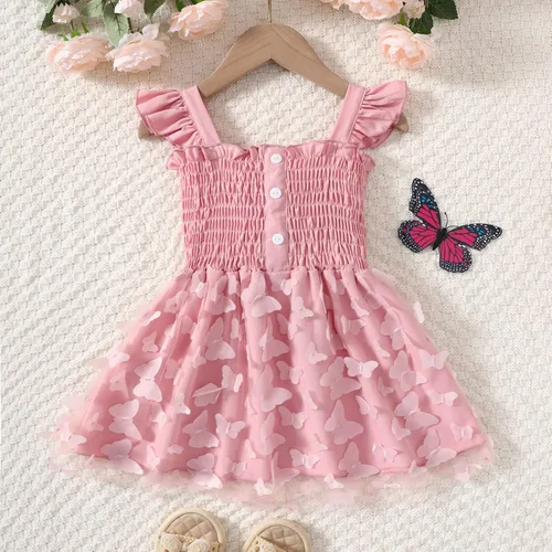 Vista 3 de Toddler Baby Girl Butterfly Dress Ruffle Sleeveless Tulle Tutu Dresses Girls Party Birthday Princess Dresses