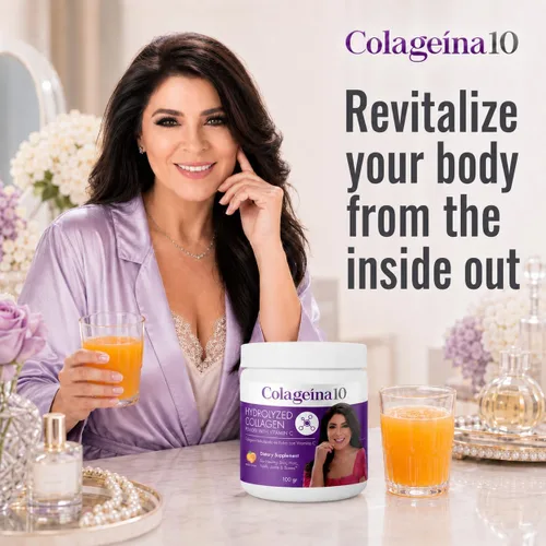 Vista 4 de Colageína 10, Polvo de colágeno hidrolizado con ácido hialurónico, Mejora la apariencia de la piel, ayuda al crecimiento del cabello, uñas más