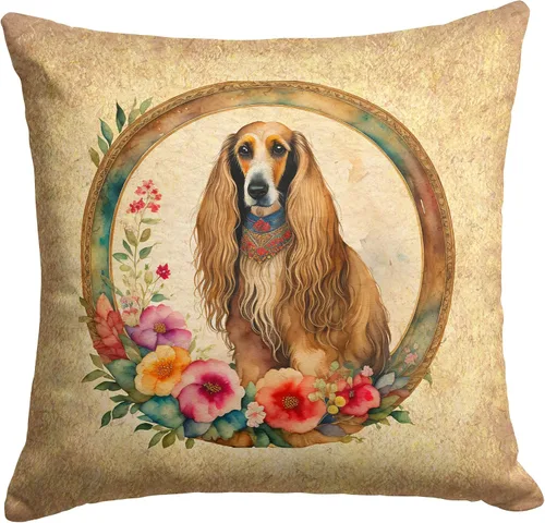 Vista 235 de Caroline's Treasures DAC2072PW1414 Affenpinscher and Flowers - Almohada decorativa de tela, lavable a máquina, para interiores y exteriores