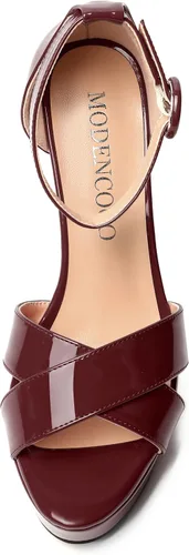 Vista 10 de MODENCOCO Sandalias de boda con correa de tobillo sexy para mujer, con plataforma y puntera abierta, tacón de aguja y tacón alto, zapatos de vestir
