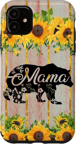 Vista 8 de Mama Bear Rustic Woodgrain Sunflower Farmhouse Country Mama Case for iPhone 17