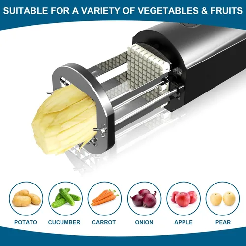 Vista 4 de Cortador eléctrico para papas fritas, cortador de patatas comerciales profesional con hoja de acero inoxidable de 1/2 y 3/8 pulgadas