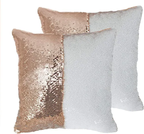 Vista 11 de Paquete de 2 fundas de almohada de lentejuelas sublimadas de 16 x 16 pulgadas, fundas de almohada reversibles con purpurina para regalos