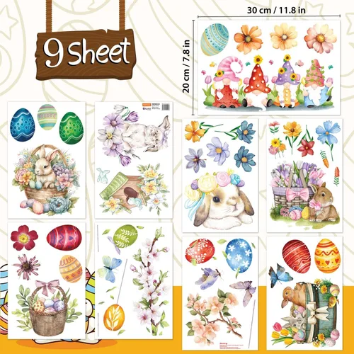 Vista 4 de WALPLUS Decoración de primavera para ventana de conejito de Pascua, decoración de primavera, de verano, reutilizable, para despegar y pegar