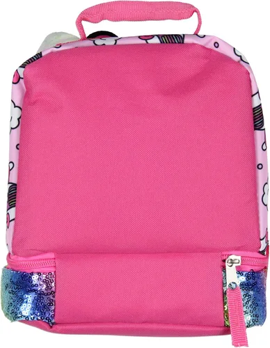 Vista 5 de AI ACCESSORY INNOVATIONS Sanrio Hello Kitty - Lonchera infantil con orejas 3D y lentejuelas arcoíris, bolsa aislante de 9 pulgadas