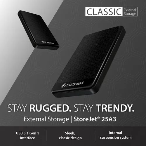 Vista 2 de Transcend Disco duro StoreJet A3 USB 3.0 de 1 TB (TS1TSJ25A3K)