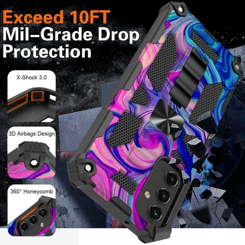 Vista 5 de Funda para Samsung Galaxy A14 5G con protector de pantalla de vidrio templado [grado militar] Anillo de montaje en coche Kickstand Funda rígida a