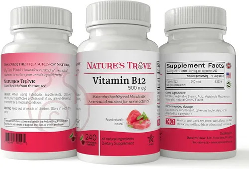 Vista 3 de Vitamina B12 500 mcg por Nature's Trove - 240 tabletas EZ Chew sabor cereza