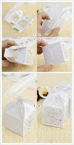 Vista 2 de 50pcs Cruz Favor Cajas para Bautizo Baby Shower Bomboniere con Cintas