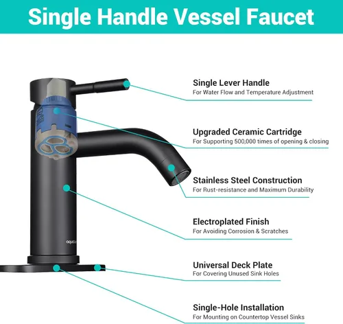 Vista 6 de Aquaterior Grifo de lavabo de baño negro mate de una sola manija 1 o 3 agujeros RV lavabo baño vanidad grifo bañera lavabo boho baño grifos CUPC NSF