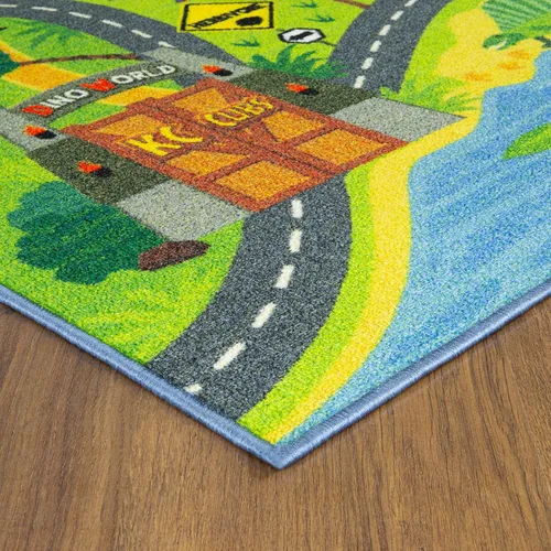 Vista 8 de KC Cubs 5x7 Alfombra de dinosaurios con coche de juguete Dino – Alfombra de juego educativa para niños, bebés, guardería, aula, sala