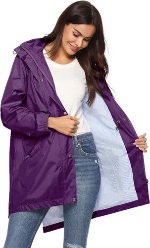 Vista 3 de Avoogue Chubasqueros para mujer, impermeables, con cincha, transpirable, para todo tipo de clima, largo