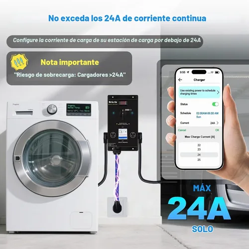 Vista 2 de Interruptor manual de carga EV para secadora y vehículos eléctricos, NEMA 10-30, 240V, 24A 5.76kW potencia máxima divisor, con interruptor