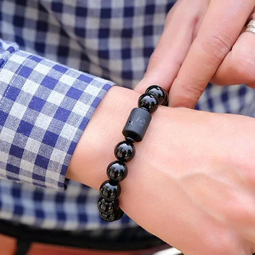 Vista 3 de SX Commerce Pulsera de cuentas de piedra de obsidiana natural para parejas, hombres, 0.394in y mujeres, 0.39 pulgadas (dragón), Piedra, obsidiana