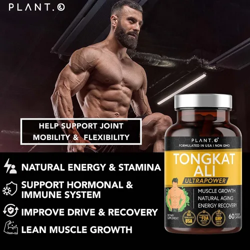 Vista 3 de PLANT.O NUTRITION Tongkat Ali Ultrapower - Suplemento de extracto de Longjack para resistencia, fuerza, resistencia, crecimiento muscular magro