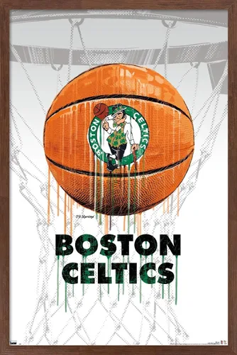 Vista 17 de Trends International NBA Boston Celtics - Póster de pared Drip Ball 20, 14.725 x 22.375 pulgadas, versión enmarcada de madera de granero Versión