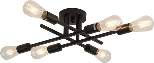 Vista 11 de ZGLAOJT Lámpara de techo semiempotrada de 4 luces, color negro mate con base E26, candelabro moderno para casa de campo, cocina, comedor