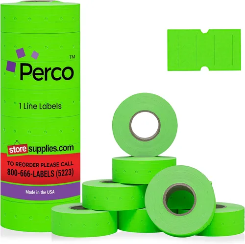 Vista 13 de Etiquetas azules Perco de 1 línea - 8 rollos, 1 funda, 8,000 etiquetas en blanco para pistolas de precio y fecha de 1 línea Perco - Fabricadas