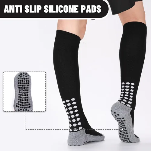 Vista 4 de 3 pares de calcetines de fútbol de agarre para hombre, acolchados, antideslizantes, para fútbol, baloncesto, deportes, hasta la rodilla, calcetines