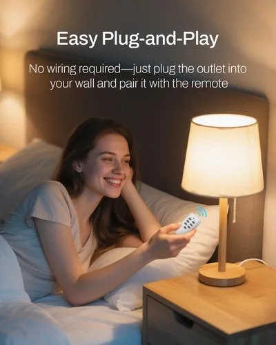 Vista 4 de HBN - Enchufe con control remoto inalámbrico con 2 controles de interruptor individuales, enchufes de diseño compacto hasta 100 pies de alcance