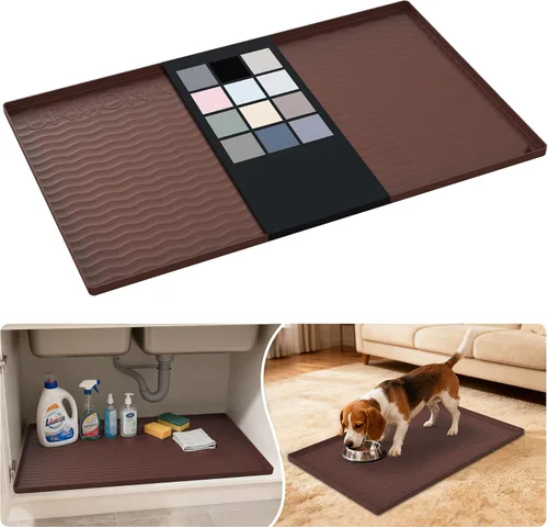Vista 45 de URMONA - Tapete de silicona impermeable para debajo del fregadero, 16 x 10 Beige