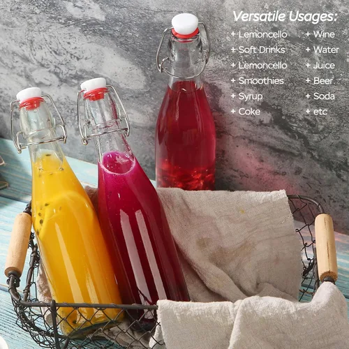 Vista 9 de Paquete de 6 botellas de vidrio con tapa abatible de 12 onzas, con tapas herméticas para elaboración casera, 2ª fermentación, kombucha, kéfir