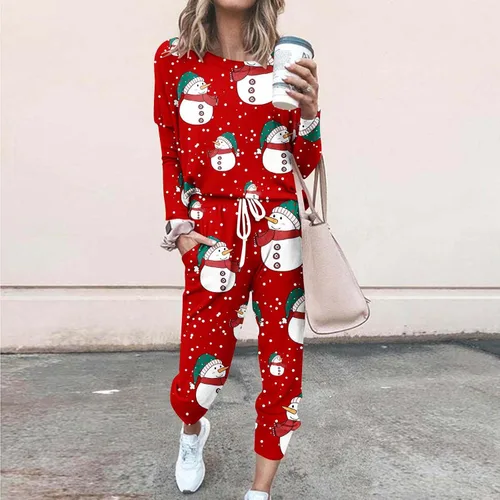 Vista 2 de Conjunto de 2 piezas para mujer, conjunto de sudadera navideña, sudaderas y pantalones de manga dibujos animados, conjunto