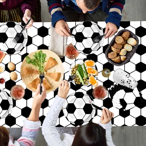 Vista 7 de Juego de vajilla de 146 piezas para fiesta de fútbol, platos y servilletas de fútbol, suministros para fiesta, decoración de fiesta de cumpleaños