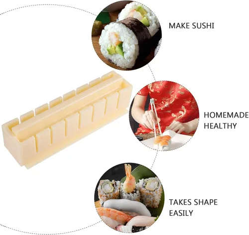 Vista 9 de Oshizushi - Molde de prensa de sushi rectangular, kit de 3 piezas, herramienta profesional para hacer musubi con ranuras de corte, molde de sushi