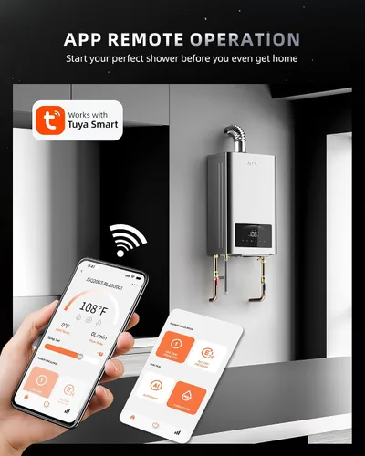 Vista 8 de APUS Calentador de agua sin depósito de gas natural 140,000 BTU para instalación en interiores hasta 6.8 GPM, agua fría cero para agua caliente