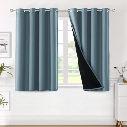 Vista 22 de H.VERSAILTEX Paneles de cortina 100% opacas de 45 pulgadas de largo, con aislamiento térmico, cortinas opacas con forro para dormitorio, dos capas