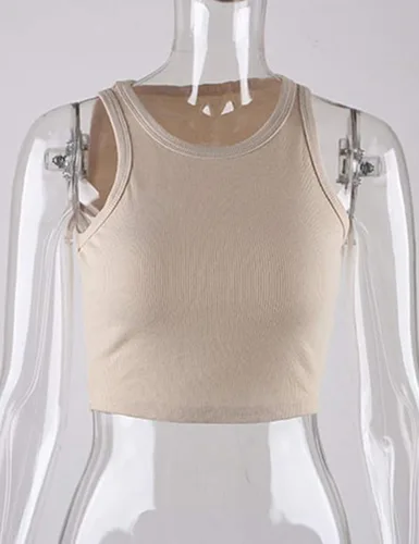 Vista 5 de Meladyan Camiseta sin mangas básica de cuello redondo para mujer, de punto acanalado, sin mangas, con espalda cruzada