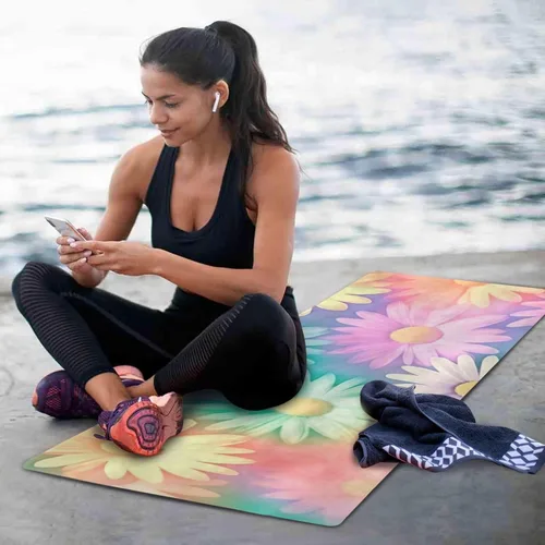 Vista 6 de Colorful Daisies (2) esterillas de yoga para mujeres y hombres de 71 x 26 pulgadas, alfombrilla plegable antideslizante para pilates, aeróbicos