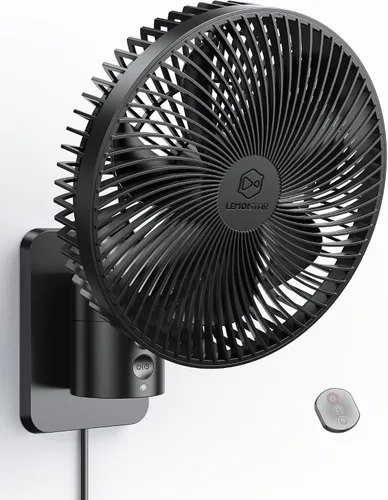 Vista 8 de Ventilador oscilante silencioso de pared de 8.5 pulgadas con control remoto y temporizador, 4 velocidades ajustables para baños pequeños