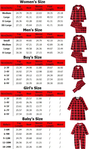 Vista 6 de BZSFW Conjunto de pijamas de Navidad familiares a juego, pijamas de Navidad a cuadros rojos con botones para adultos y niños