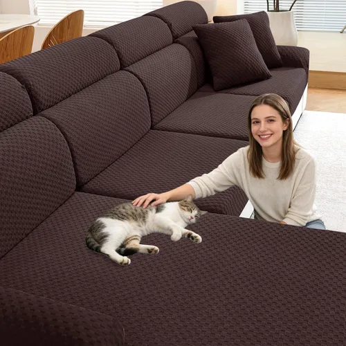 Vista 54 de YEMYHOM Funda de cojín para sofá, funda de cojín de asiento de alta elasticidad, tela jacquard geométrica de felpa, protector de sofá antideslizante