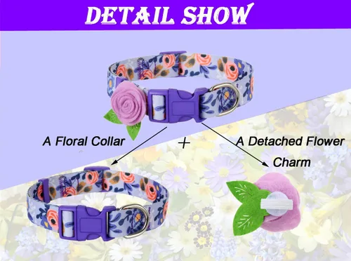 Vista 5 de Paquete de 2 collares de primavera para perros pequeños, collar de perro floral de liberación rápida con lazo de flores