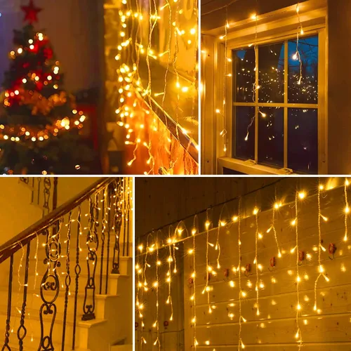 Vista 5 de Blingstar - Luces de carámbano, luces de Navidad al aire libre de 49.2 pies, 440 LED, luces colgantes extensibles, 8 modos, luces de carámbano